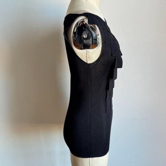 AKRIS for Bergdorf Goodman Sleeveless Modern Black Fringe Knit Top - Picture 3 of 7